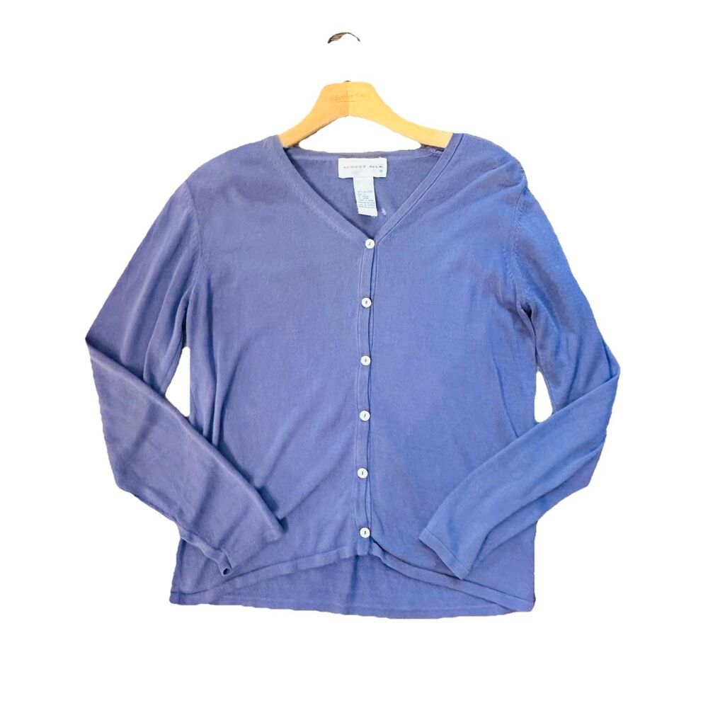 August Silk Lavender SZ L Pure Silk Cardigan Sweater Purple  Office Long Sleeve